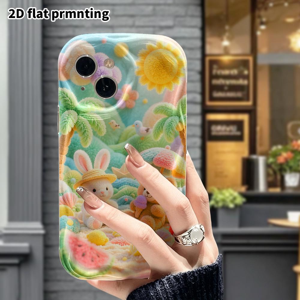 Phone Case: 2D Flat, Suitable for iPhone 18, 17, 16, 15, 14, 13, 12 Pro Protective Cases, Beach Bunny and Little Bear, Perfect Christmas and Halloween