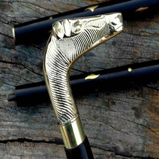 Solid Brass Horse Head Handle Handmade Style Wooden Stick Walking Shaft Cane
