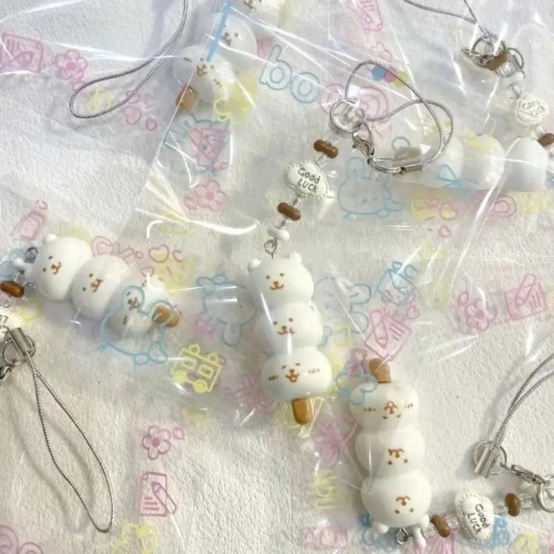 1 Piece Cartoon Animal Pendant Cute Stacked Ice Cream Bear Charm Phone Strap Anti-Lost Keychain Bag Decoration