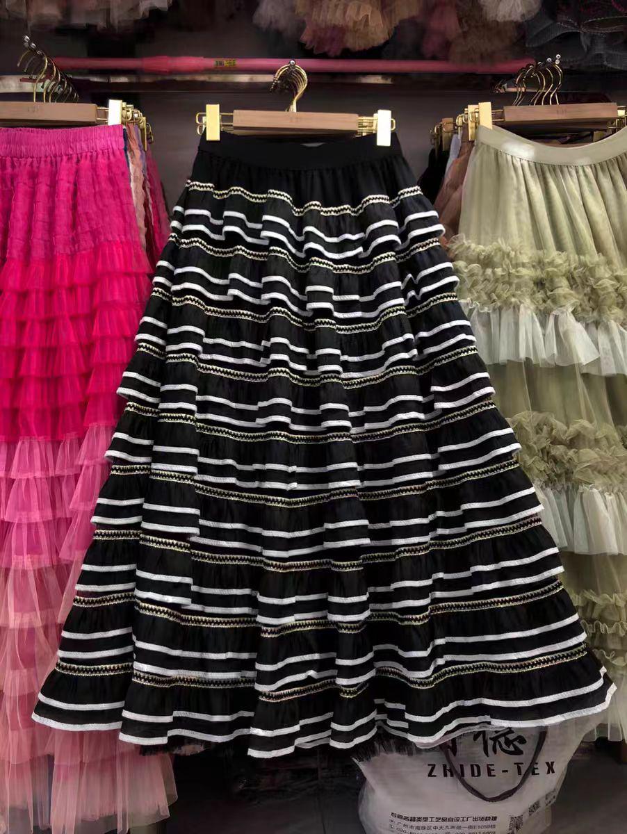 Sweet French A-line Fluffy High-Waisted Mesh Skirt One Size чёрный