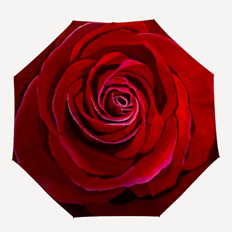 

1PC Rose Petals RED Pattern Small Travel Compact Windproof Umbrella, Automatic Folding Umbrella, Automatic Open/Close ,Gift-152