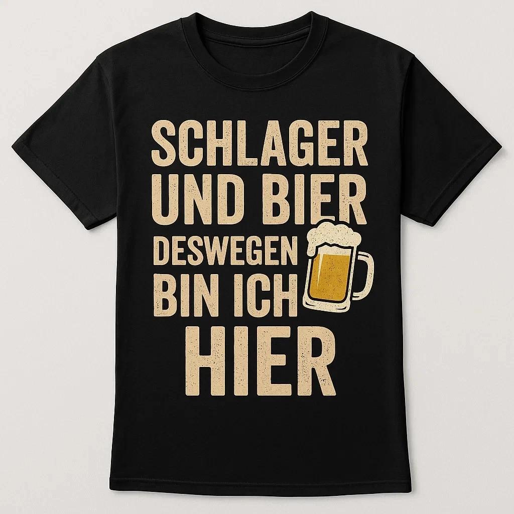 SCHLAGER UND BIER DESWEGEN BIN ICH HIER T-Shirt Fun Spaß Sprüche Lustig XL