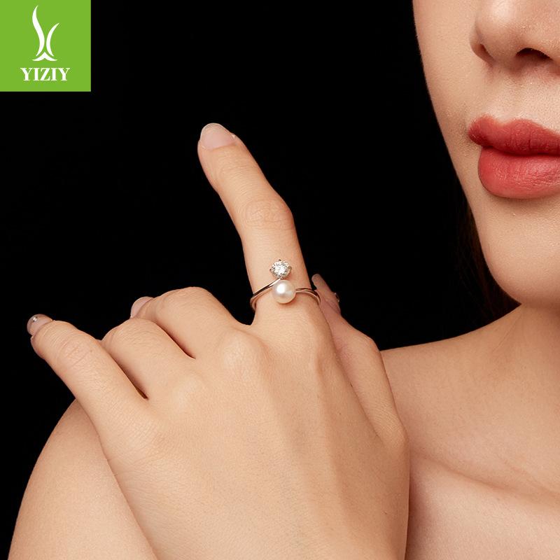 D Color Mozzarella Diamond Pearl Open Ring Women'S Charm Elegant S925 Sterling Silver Ring Jewelry