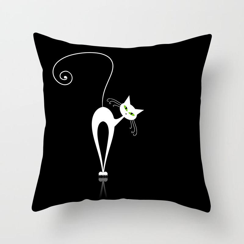New Cartoon Black Cat Pattern Printed Pillowcase Home Sofa Pillowcase Cushion Cover
