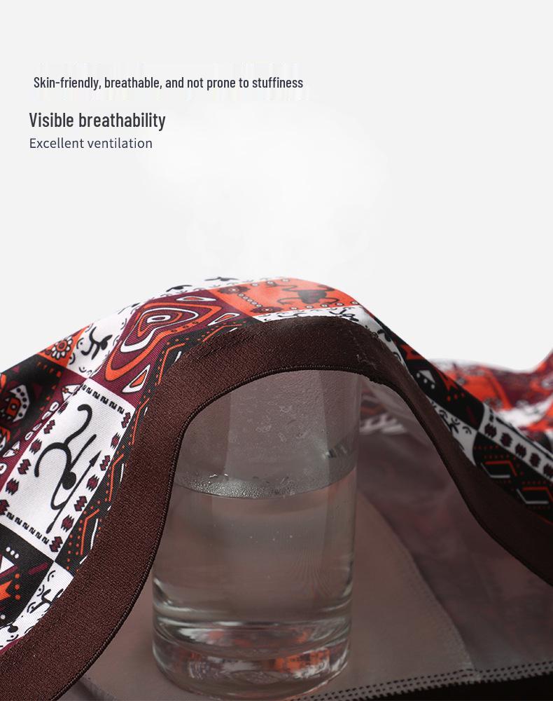 Men's Summer Ice Silk Plus Size Boxer Shorts - High Elastic, Wide Band, Trendy Printed Design