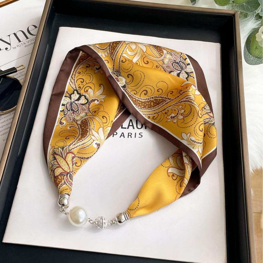 New Small Silk Scarf Magnetic Buckle Headband Neck Protection Professional Scarf Striped Versatile Fashion Scarf Silk Scarf Women