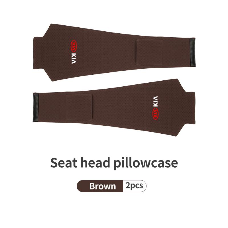 AAAFR1 Car Logo Headrest Cover Suede Perforated Breathable Head Pillowcase Pads For KIA Cerato Proceed Venga Stonic Picanto Sorento