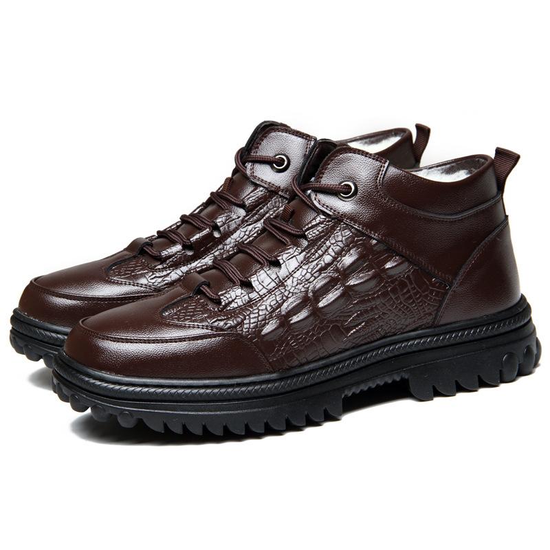 

Leather cotton shoes winter 2025 new casual lace-up leather shoes men s thickened real wool lace-up warm men s shoes 44