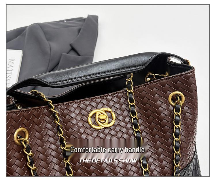 Retro gewebte Damen Umhängetasche - Schultertasche mit großem Fassungsvermögen und modischer Textur