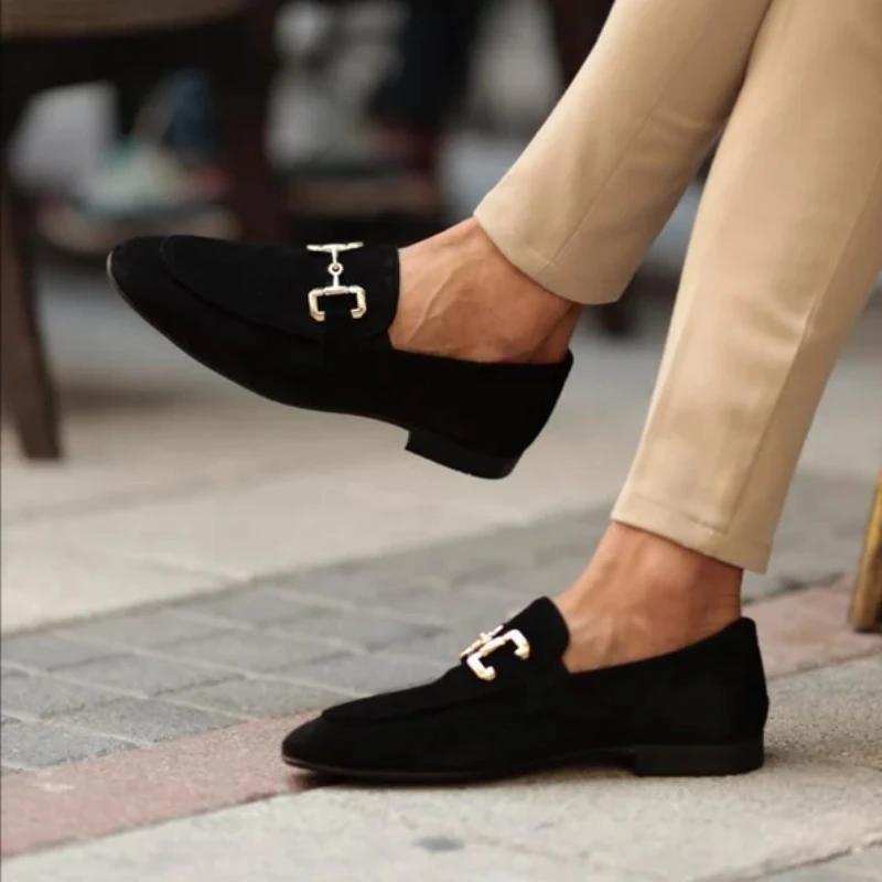 Nye Loafers Metallpynt Slip-On Pustende Bryllup Svart PU-skinn Størrelse 38-46 Håndlagde Herreloafers