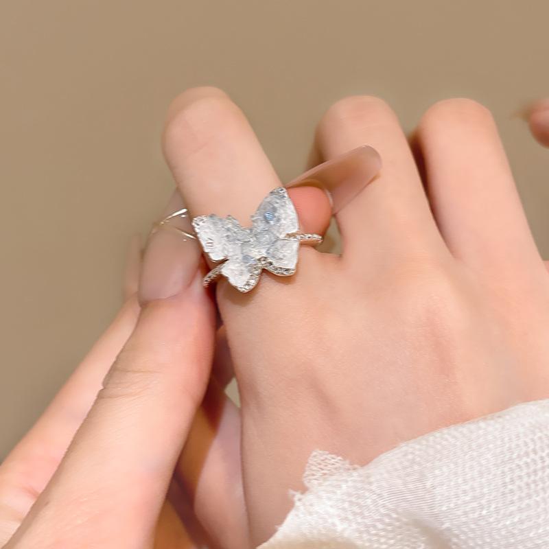 Broken Diamond Blue Butterfly Open Ring Female Design Index Finger Ring Explosive Adjustable Ring adjustable open band
