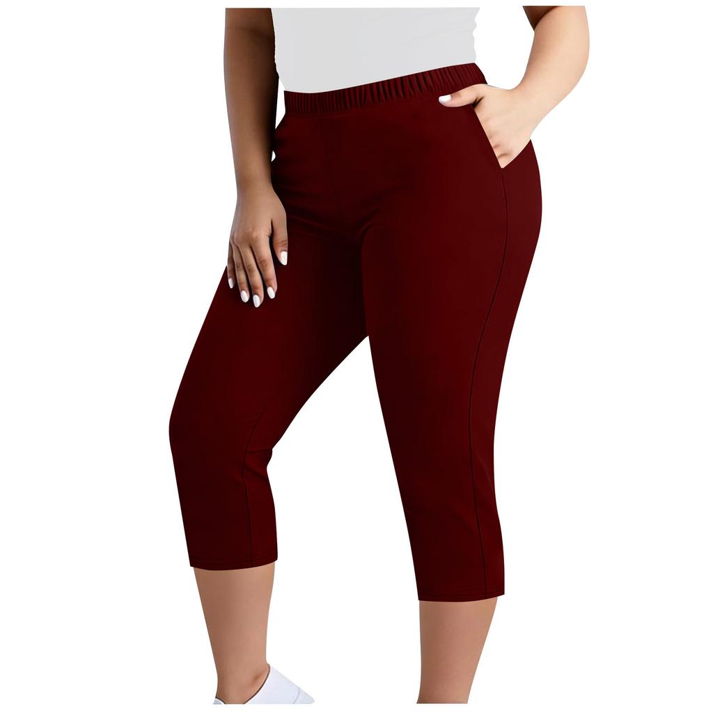Pantaloni Capri elasticizzati taglie forti da donna con elastico in vita e tasche, pantaloni cropped comodi per l'uso quotidiano
