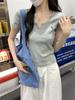 Summer new Korean version bm slim-fit half-open V-neck versatile embroidered design sense pure cotton short-sleeved T-shirt top women