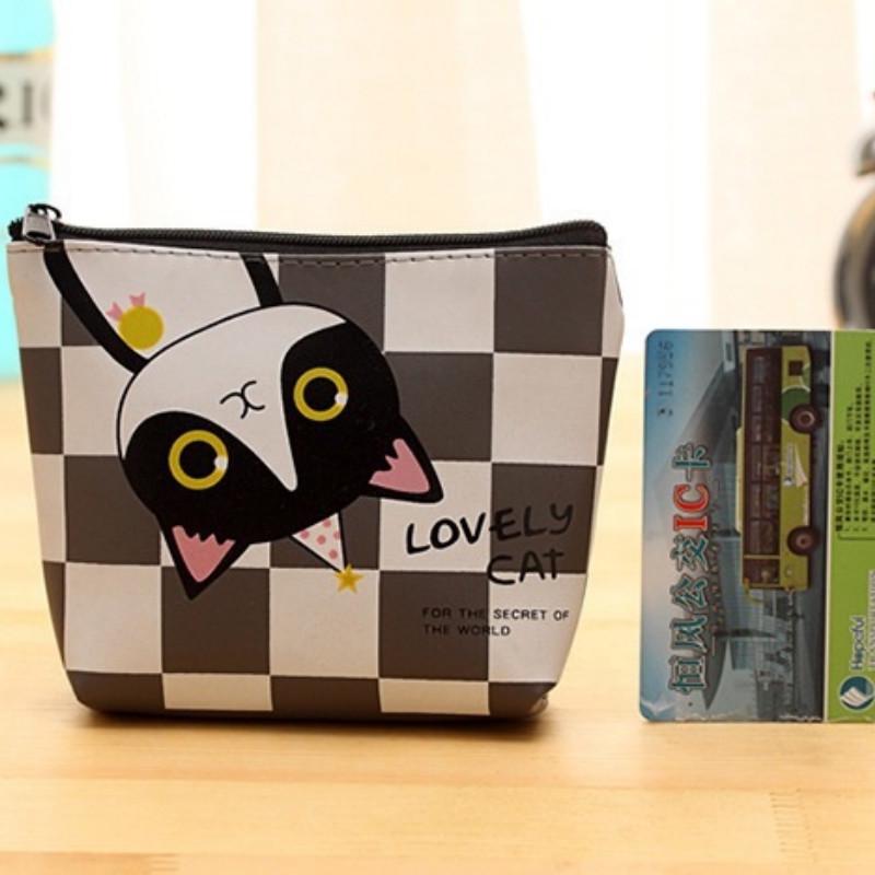 Cartoon-PU-Leder-Reißverschluss-Geldbörse für Studenten, niedliche Cartoon-Katze, weiblich, hält Münztasche