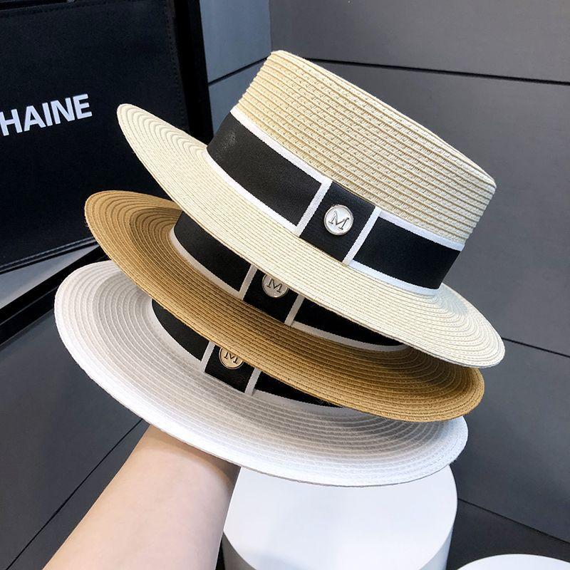 French Retro Top Hat Women's Summer Seaside Casual Flat Top M Standard Hat Showing Face Small Sunshade Sunscreen Sun Hat