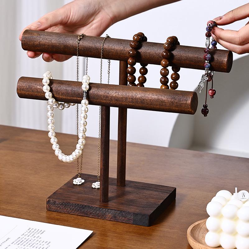 Solid Wood Jewelry Display Rack for Bracelets and Necklaces - Storage Stand & Live Streaming Props
