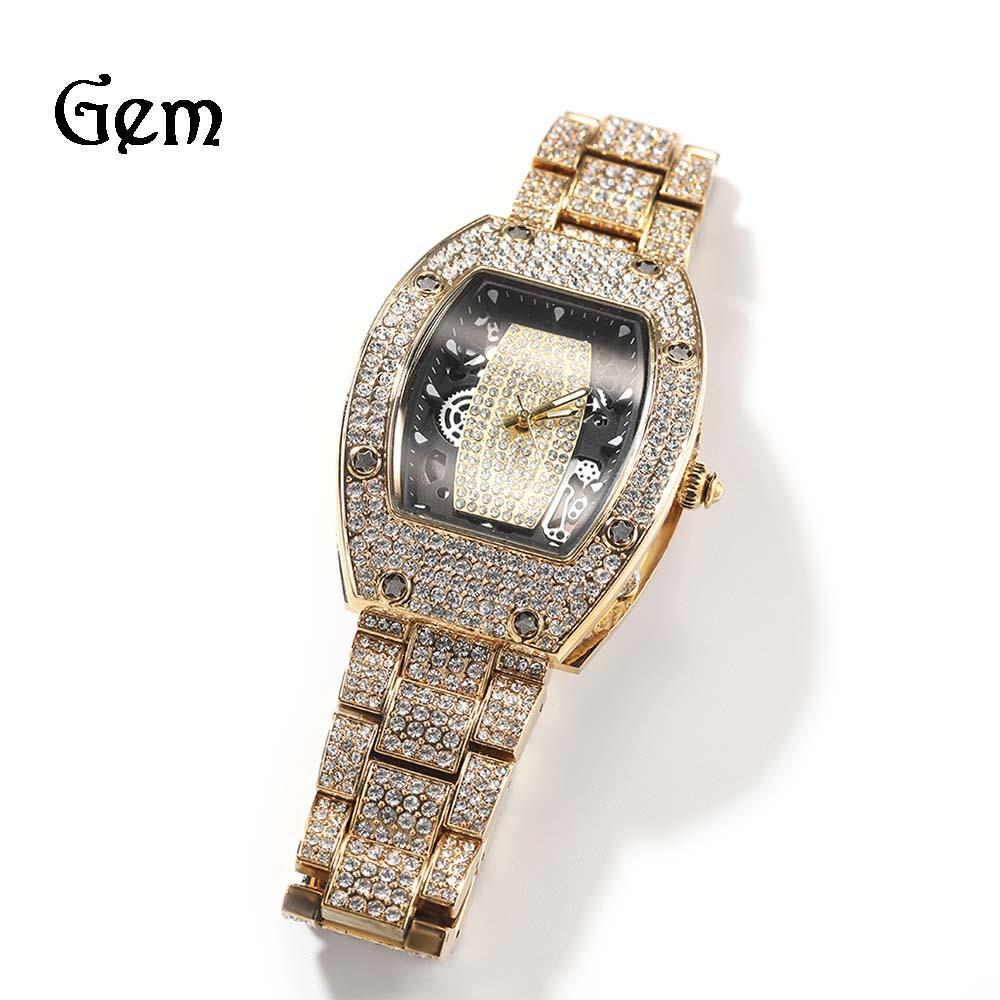 Street style hip hop niche wine barrel shape men's watch simple diamond color matching quartz watch