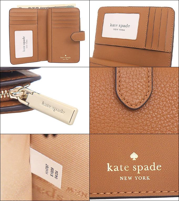 Kate Spade Lena Pebbled Leather Medium Compact Bifold Wallet in Warm (KH787) Gingerbread, Women's [Outlet Item] [Brand Name] [Used]