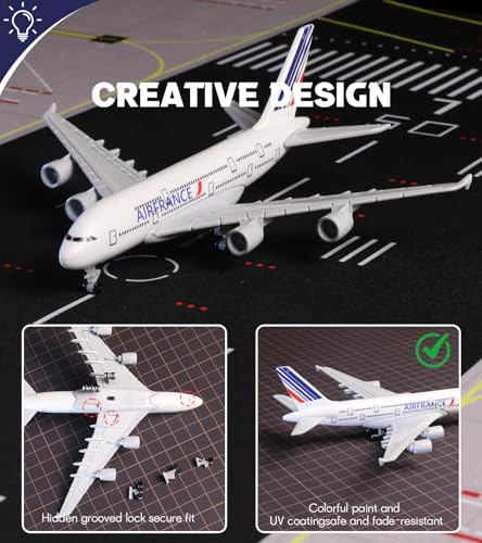 QIYUMOKE 1/400 Scale Air France A380 Airplane Model Kit (6-inch Large) with Assembled Aircraft Landing Gear and Display Stand, Adult Aviation Gift or