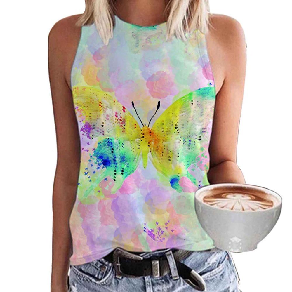 Summer Colorful Butterfly Floral 3D Print Tank Tops Women Streetwear Y2k Oversized Vest Off Shoulder Sleeveless Woman Camisole