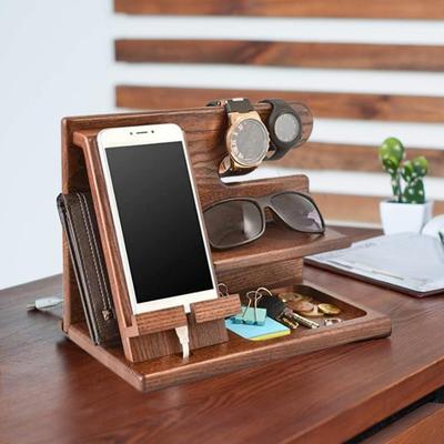 Stojan na nabíjení telefonu Dřevěný stolní organizér Rack Stabilní držák na mobilní telefon s drážkou pro domácí pokoj