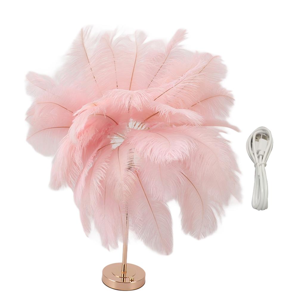 Ostrich Feather Table Lamp Rechargeable Modern Romantic Decoration Lamp Bedroom Bedside Lamp for Home Decoration