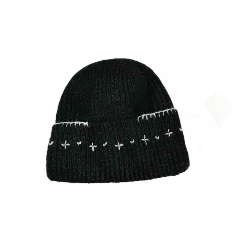 25 Early Autumn New Seam Edge Contrasting Wool Hat Women's New Versatile Cold Hat Knitted Sleeve