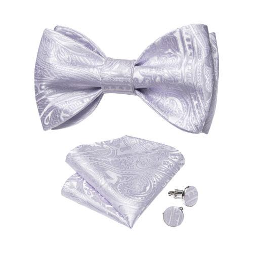 Conjunto de abotoaduras masculinas de seda azul ajustável com gravata borboleta Paisley floral Hanky