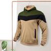 Men Fall Winter Hoodie Colorblock Drawstring Thick Plush Long Sleeves Big Pocket Hooded Retro Thin Loose Daily Wear Casual Sport Top