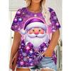 Women's Oversized Christmas T-Shirt 3D Santa Snowflake Print Purple Pink Golden White Holiday Top Xmas Party Y2k Ladies Clothes