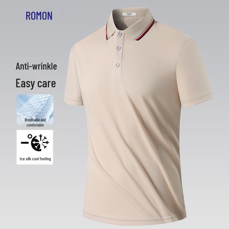 Romon Men s Anti-Wrinkle Ice Silk Short Sleeve Polo Shirt XL