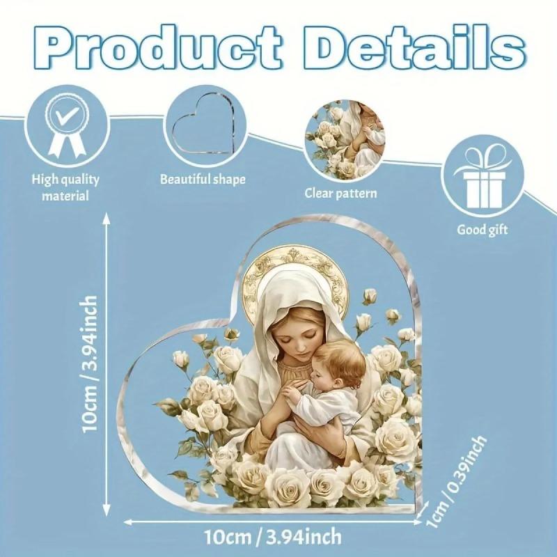 2D Flat Religious Heart-shaped Acrylic Tabletop Decoration, Home Decor Plaque Hanging Wall Art Decorative Garden Decoration for Room Door Signs Hangin