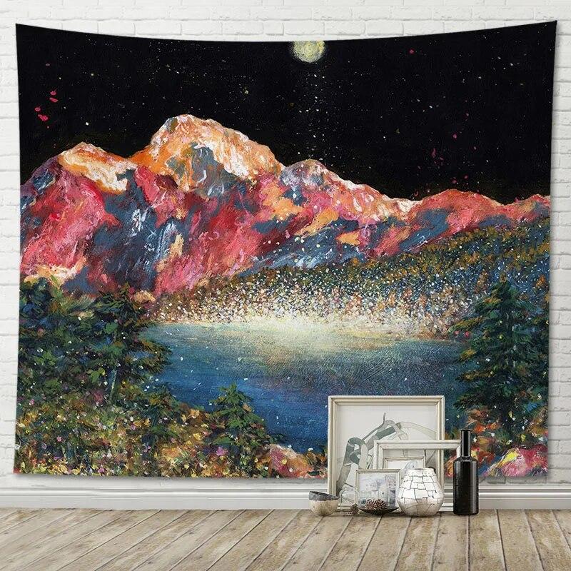 

Красивый гобелен, украшение комнаты, абстрактный вид на горы, домашний настенный фон, ткань 100x75cm