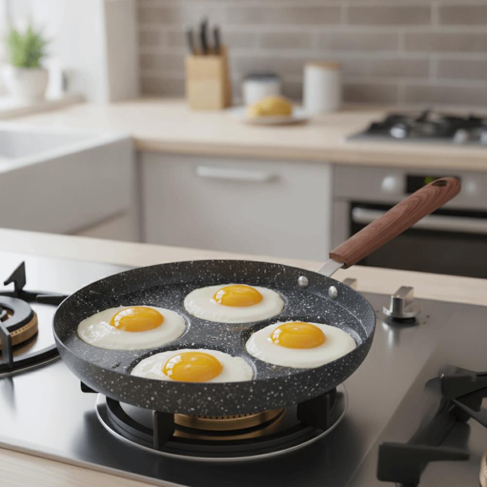 Wood Grain Handle Egg Frying Pan Round Egg Cooker Durable Breakfast Egg Pan Restaurant
