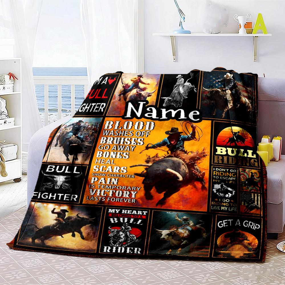 Bull Riding Adventure Customize Your Name Home Blankets Comfortable Soft Lightweight Allseason Multipurpose Blanket For Picnics Sofas Offices Beds