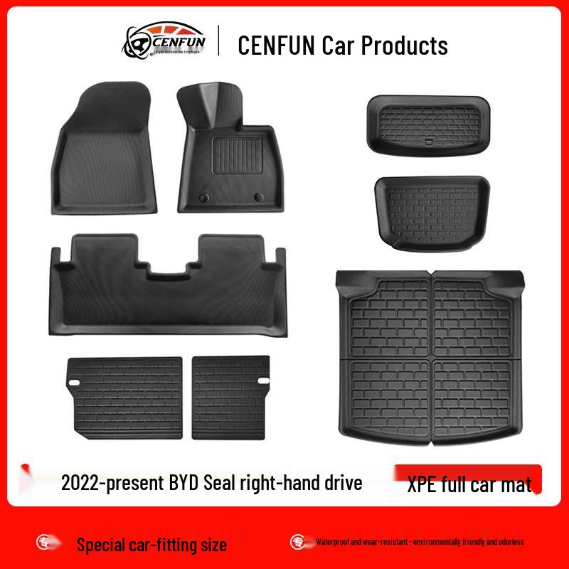 Eco-Friendly, Wear-Resistant BYD Seal RHD Car Mats: Waterproof Front, Rear, and Trunk Liners with Backrest Protection