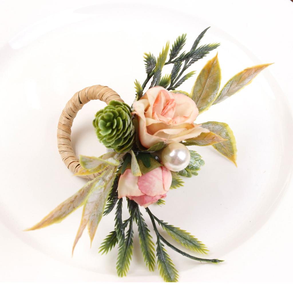 Napkin Ring 3.8cm Inner Diameter Elegant Beautiful Artificial Flower Napkin Ring for Birthday Party Wedding Reception