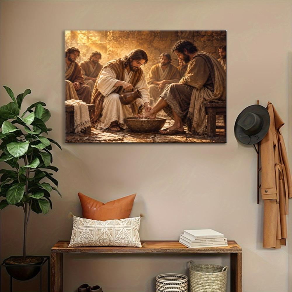 Füße waschen Leinwand Wandkunst, Religiöses Gemälde Moderner Zeitgenössischer Stil für Wohnzimmer Schlafzimmer Büro, Wanddekor Kunstdruck, Einzigartiges Geschenk, Bunt