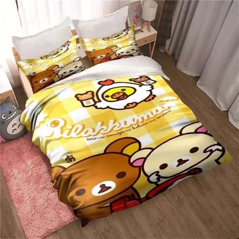 Cute Rilakkuma Bear Kawaii Bedding Set 3D Printed Suitable For Bedroom Duvet Cover Set With Pillowcases Kids Home Textile