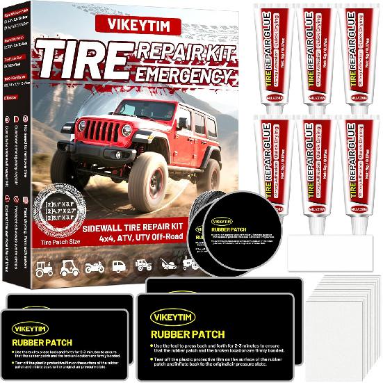 Sidewall Tire Repair Kit, Off-Road 4X4 Emergency Tire Patch Kit, UTV ATV Outdoor No Need To Remove Rubber Patch Kit Scratch Or Puncture Repair