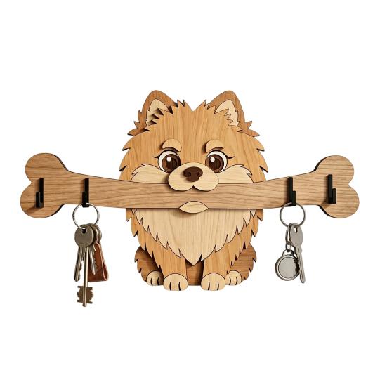 Wall Mounted Wooden Key Holder Dog Holding Bone Shaped Entryway Hook for Home C
