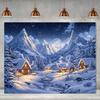 Festive Winter Night Backdrop with Lit Houses and Starry Sky for Wedding or Birthday