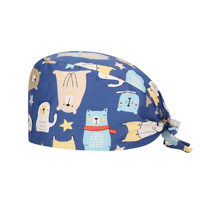 new Cotton Section for Man and woman Scrubs Caps Hospital Medical Hats Black Printing Elastic Tieback Design and Pet Medical Hat