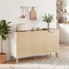 Kitchen Sideboard, 3 Soft-Close Doors, 6 Compartments, Natural Wood and White