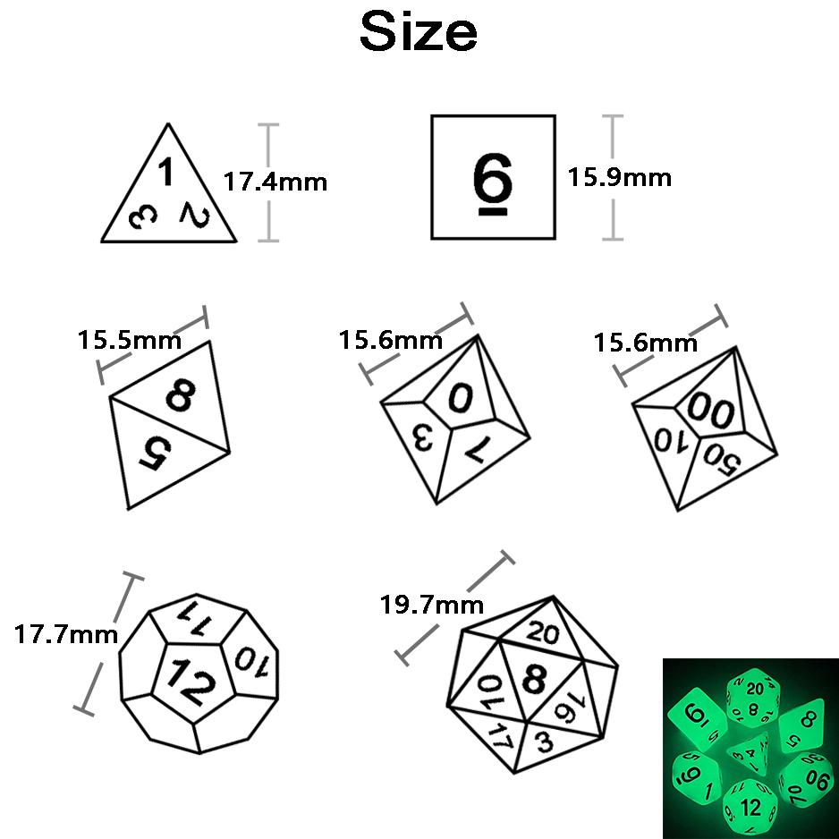 Glowing In The Dark Polyhedral Digital Dice Kit Multi-Color for Boardgame As Gift Entertainment 7 Dice D4 D6 D8 D10 D12 D20