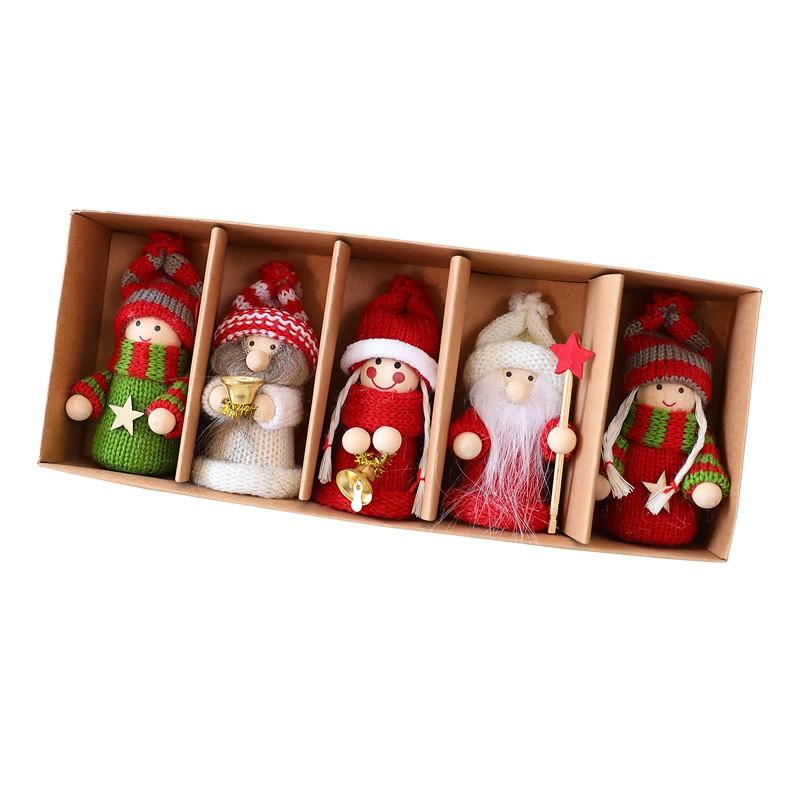 Santa Claus Costume Set 5pcs Plush Christmas Ornament Hanging Decoration Handmade Doll Gift Holiday Tree
