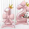 40inch Pink Crown Aluminum Foil Number 1st Balloon with Pink Bow Balloon for Birthday Party Decor Supplies Girls First Birthday