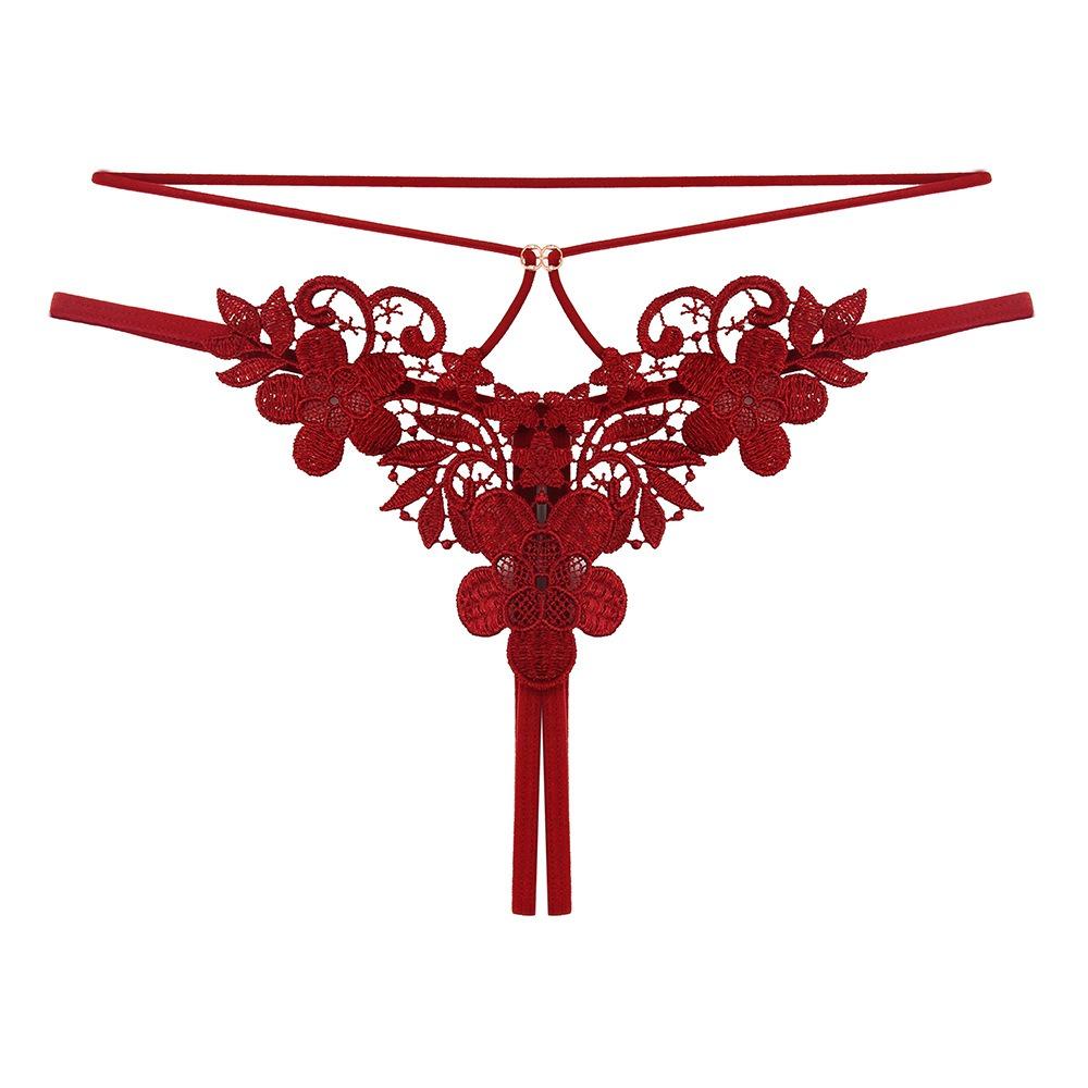 French Aesthetic Embroidered Sexy Panties Female Interest Hollow Interwoven Diamond Jewelry Temptation Open Crotch Free Hot Thong