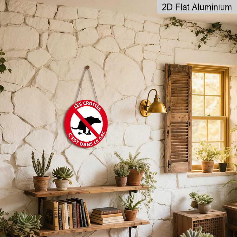 2D Flat 1pc, French-Inspired Round Aluminum Metal Sign - No Dog Poop, 8x8 In, Wall-Mountable & Versatile Outdoor Decor for Home, Garden, Bar, Garage