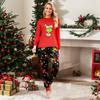 Matching Family Pajama Set with Round Neck Long Sleeve Top and Pants for Women and Kids, Fun Print Loungewear